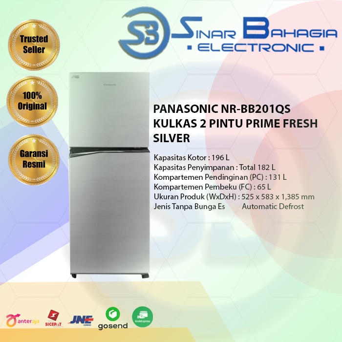 PANASONIC NR-BB201QS KULKAS 2 PINTU PRIME FRESH SILVER (NEW) ( KHUSUS BANDUNG)