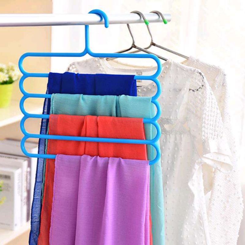 Gantungan baju 5 susun magic hanger pakaian celana jilbab handuk 5 layer lemari plastik