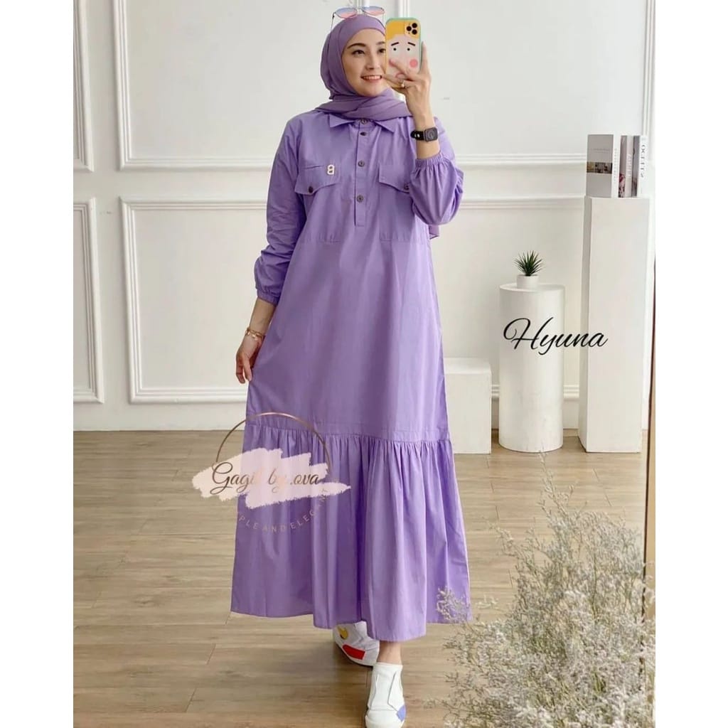 DRESS JUMBO HYUNA MIDI DRESS  BAHAN KATUN RAYON FASHION WANITA TERBARU