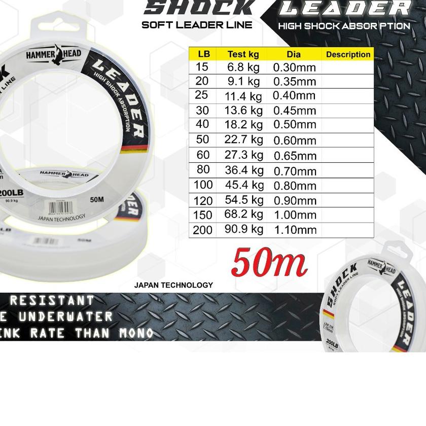 ♠ Senar Pancing HAMMERHEAD Shock Leader Senar Pancing Leader Kuat Anti Keriting Alat Pancing Murah ✵