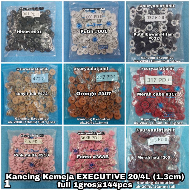 Kancing Kemeja Grafir Executive 20/4 Sunflower rp.23.000/144pcs