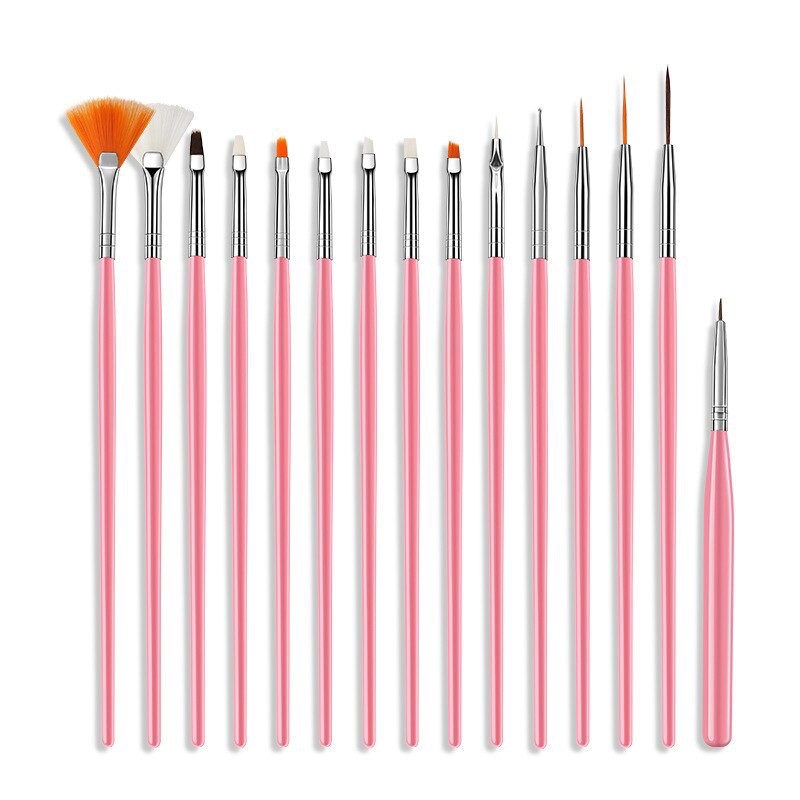 

NAIL BRUSH SET PINK KUAS NAIL ART 1 SET ISI 15 MACAM BENTUK