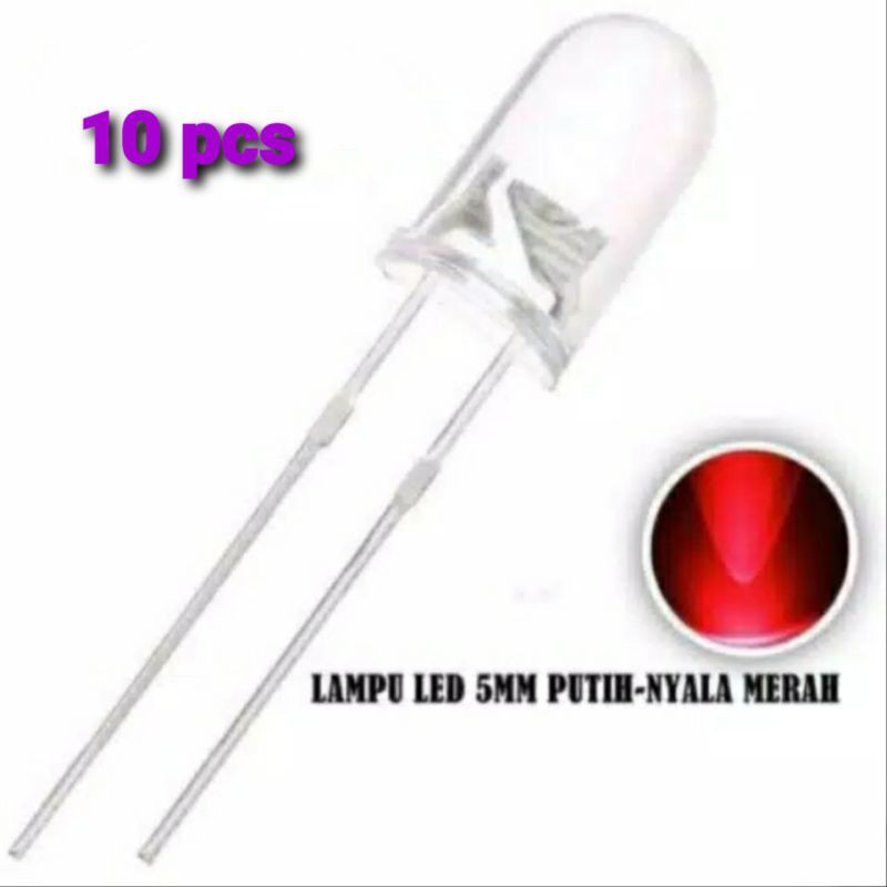 LED 5mm Putih Nyala Merah10 pcs