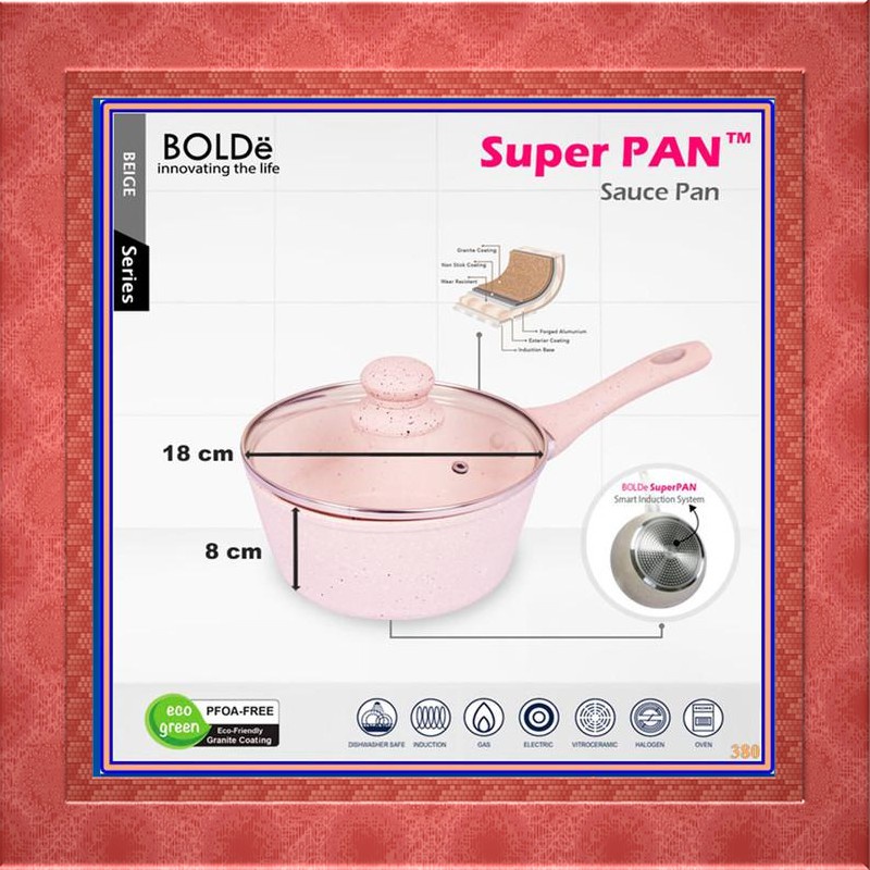 BOLDe Panci Saus Kuah / SaucePan 18 CM + Lid Tutup Kaca Beige / Cream