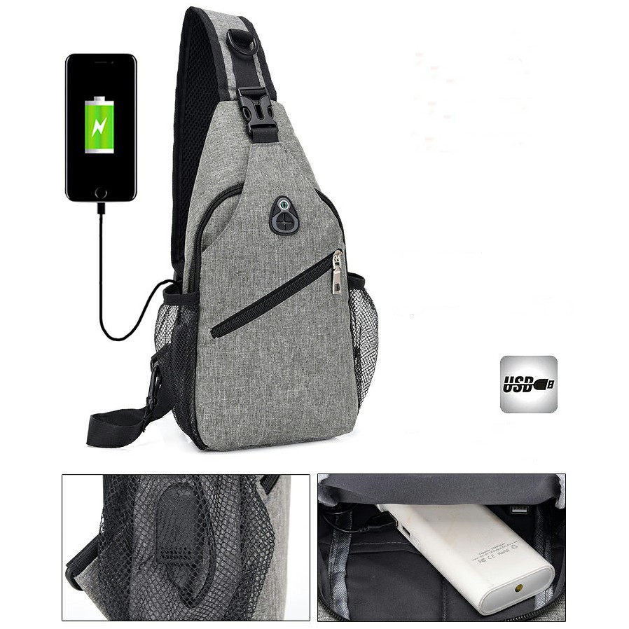 Tas Selempang Dingxinyizu DX0119 Sling Bag Cowok Chest Crossbody USB