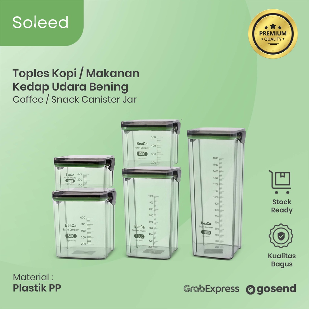 TOPLES KOPI MAKANAN KEDAP UDARA BENING SNACK CANISTER JAR - HIJAU