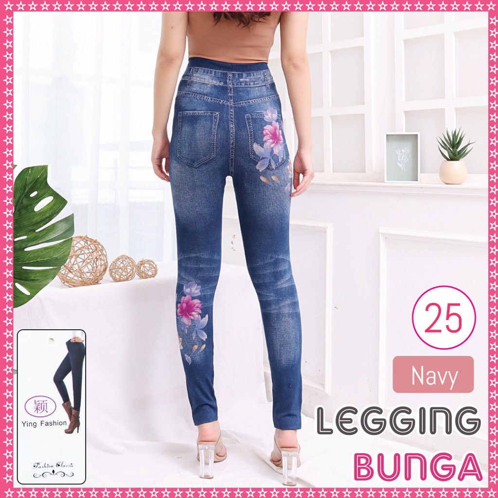 Celana Legging Jeans Bunga # 25 / Legging Bunga Wanita / Leging Import wanita