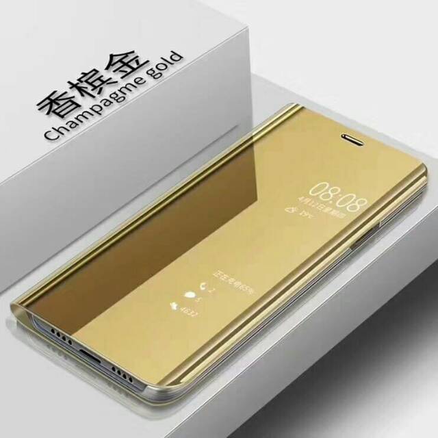 Clear view cover standing casing Samsung A8 plus 2018