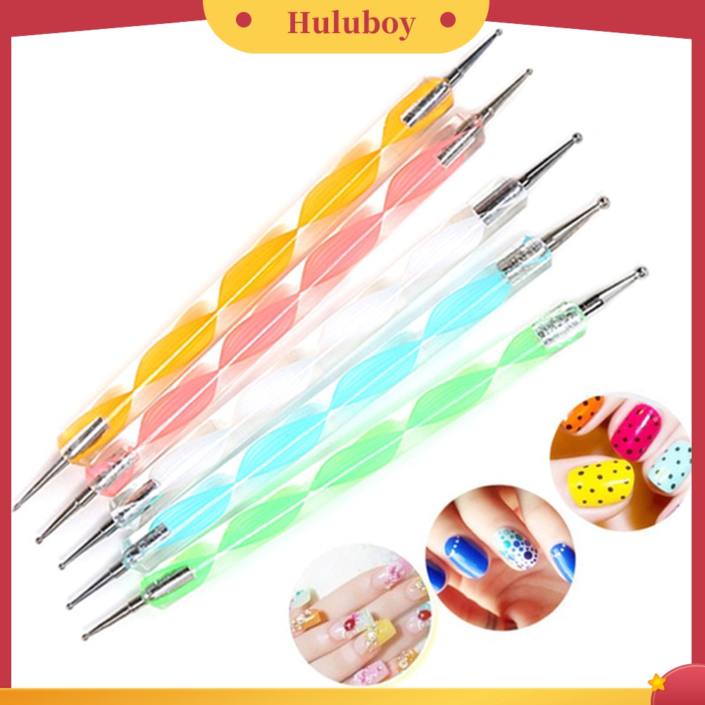 Huluboy Huluboy♡ 5pcs Pen Dotting Marbleizing 2 Sisi Untuk Nail Art DIY