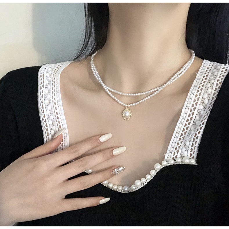 Kalung Choker Mutiara Ganda Gaya Retro Untuk Wanita