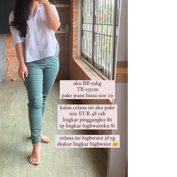 ☜ HM Cotton Twill Trousers - Skinny Highwaist - Celana Panjang Katun Wanita - Celana Bahan ➣