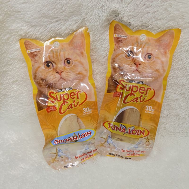 Snack kucing Supercat Tuna loin dan Chicken Loin 30gr daging asli