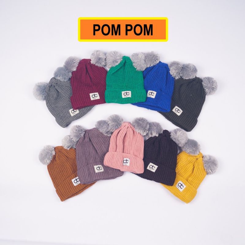 Topi Kupluk dan Rajut Bayi Anak Laki-laki Perempuan Wol Hangat Lembut pom-pom