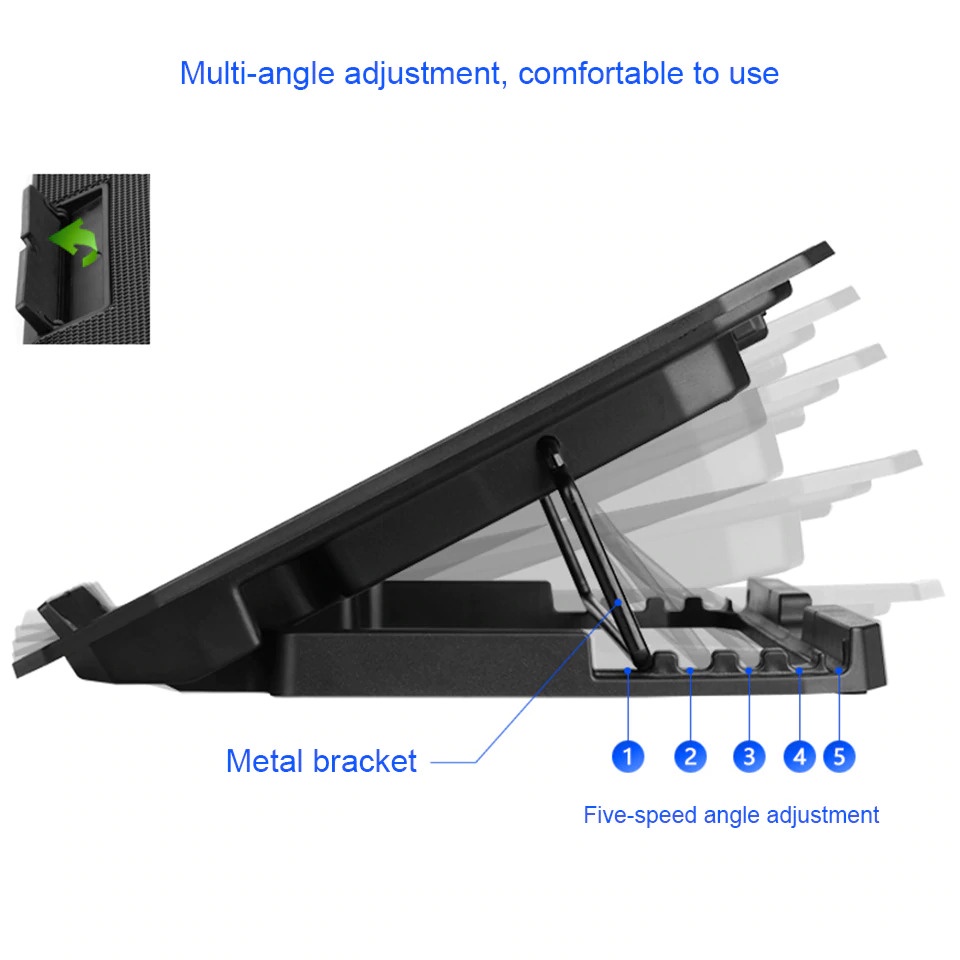 Cooling Pad Laptop Adjustable Stand 2 Kipas