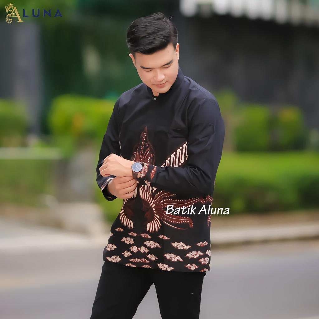 Aluna Exclusive Baju Koko Pria Kurta Pakistan Dewasa Motif Batik Baju Muslim Lengan Panjang Terbaru Good Quality Katun Premium MBA 003