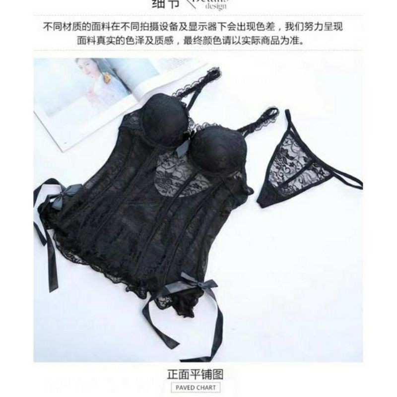 Bustier Camisole Tanktop Busa Bra Renda Lingerie Baju Tidur Seksi Hitam Black