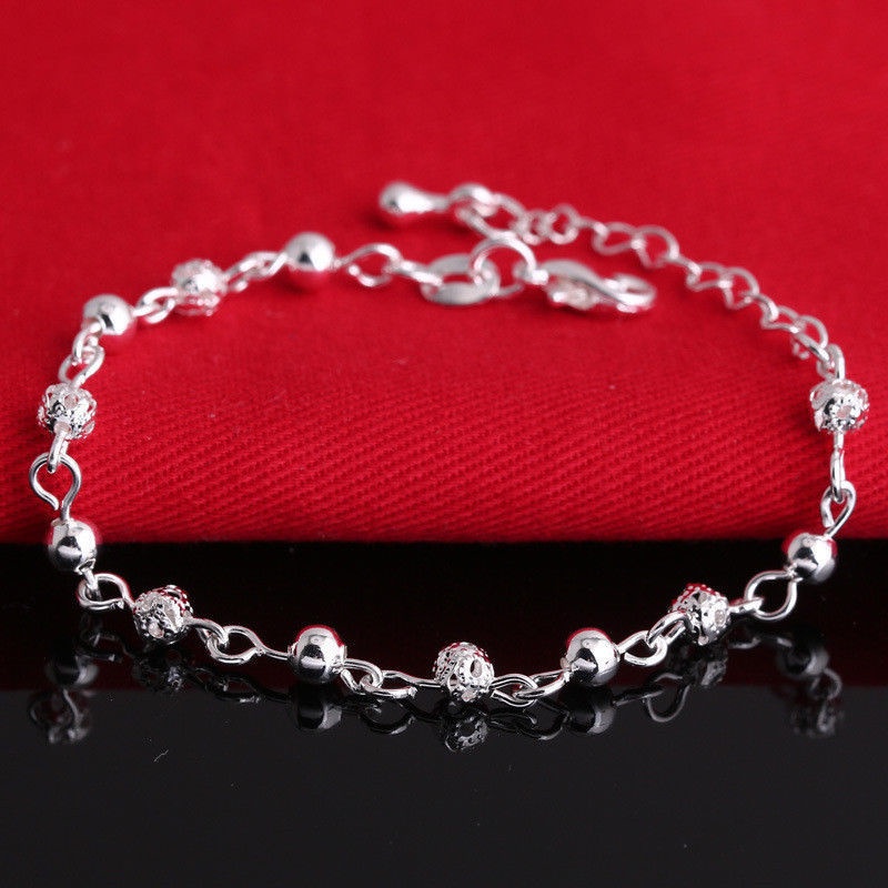 [ACKER] 925 Perak sterling Anklets Bead Gelang Perhiasan Scrub Korea Wanita