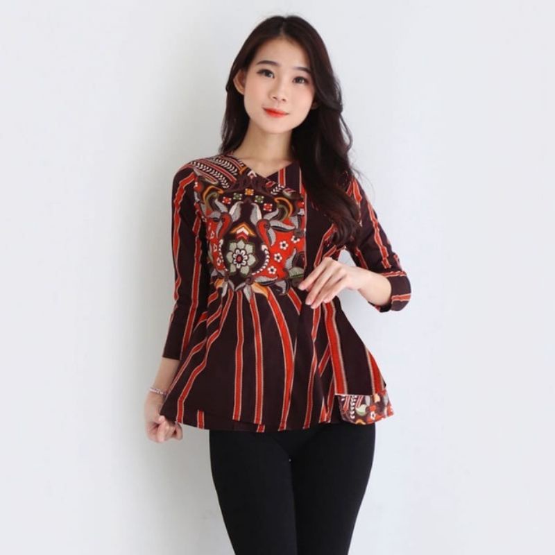 Batik wanita - Atasan blouse batik fashion wanita 184 Size XL-BROWN C XL