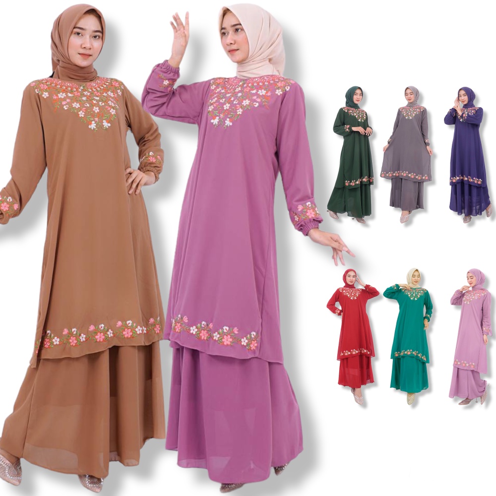 LD 110 Baju Gamis Bordir Wanita Dress Perempuan Premium Melayu Malaysia 05938