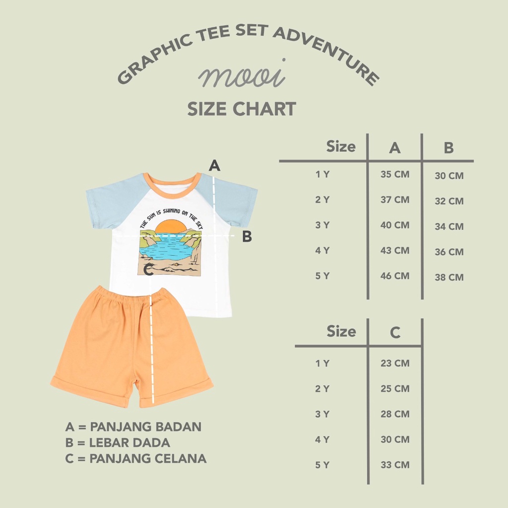 Baju Bayi Setelan Pendek Anak Mooi Graphic Tee Set Adventure 1-5 Tahun