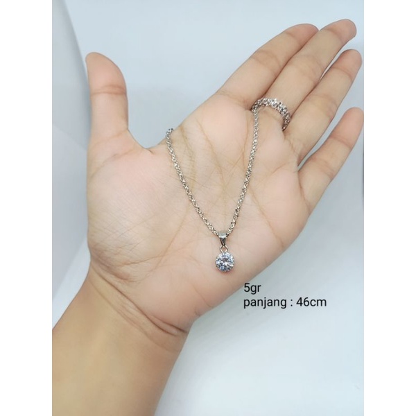 kalung nori ukir+liontin solitaire mp 1/ kalung perak asli silver 925 lapis emas/ kalung fashion