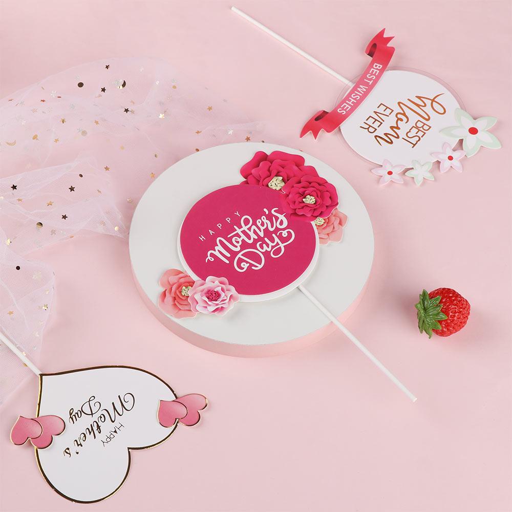 R-flower Happy Mother's Day Birthday Party Hari Ibu Dekor Kue Hati Pink