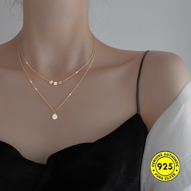 Kalung Model Double Layer Bahan S925 Silver Gaya Korea Untuk Wanita