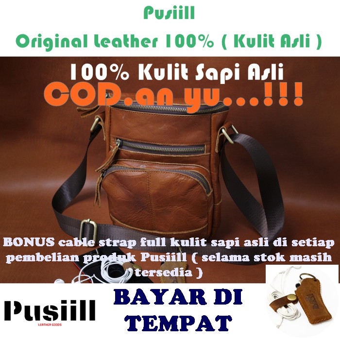 tas selempang pria kulit asli waistbag sling bag bahu dada slempang weistbag Pusiill 008 - N08