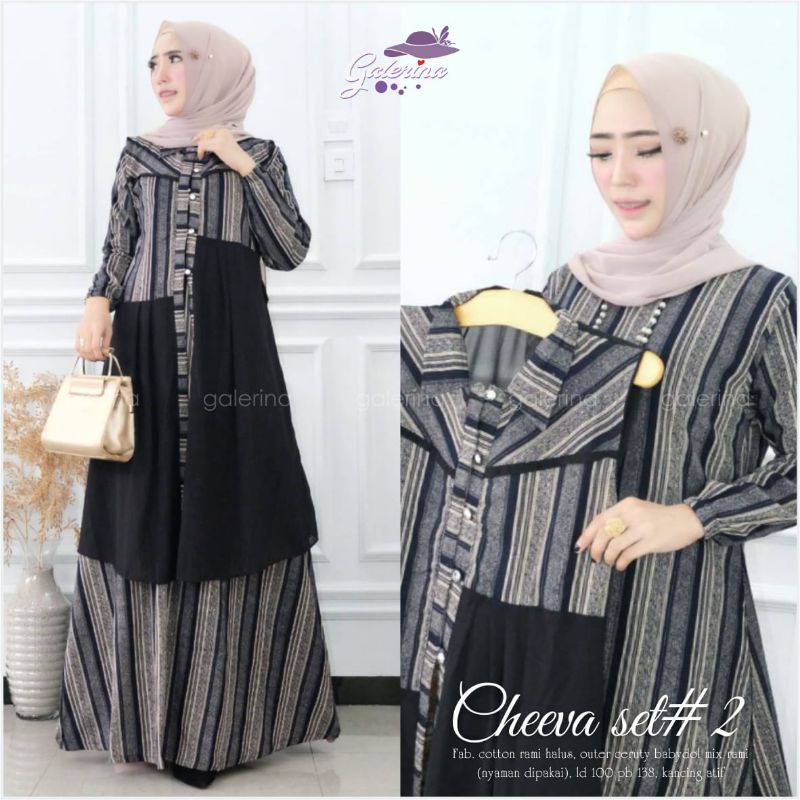 Cheeva Set Gamis Inner Katun Rami Outer Ceruty Mix Katun Rami LD 100