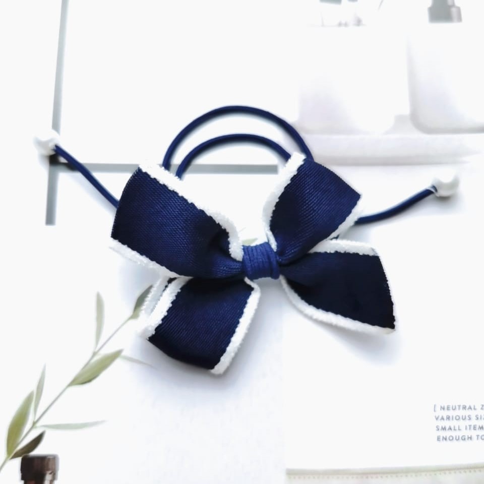 {Lav - F900} Kuncir Rambut Pita / Ribbon Hair Tie / Ikat Rambut Motif Pita / Aksesoris Rambut Wanita-Navy