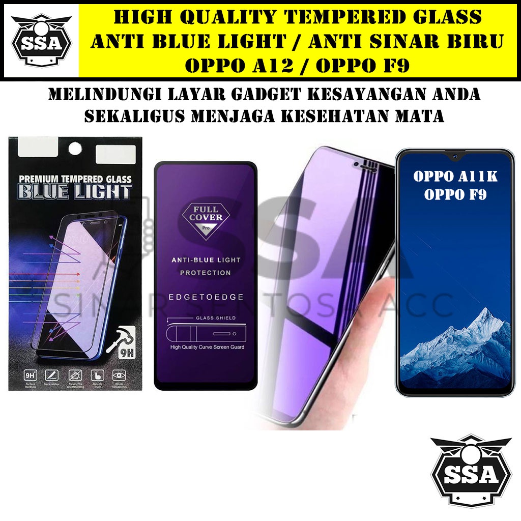 Tempered Glass Oppo A12 / Oppo F9 Anti Blue Light Anti Sinar Biru a3s a 3s a3 s Ori Original Hp Pelindung Layar Temper Anti Lecet Gores TG Murah Berkualitas