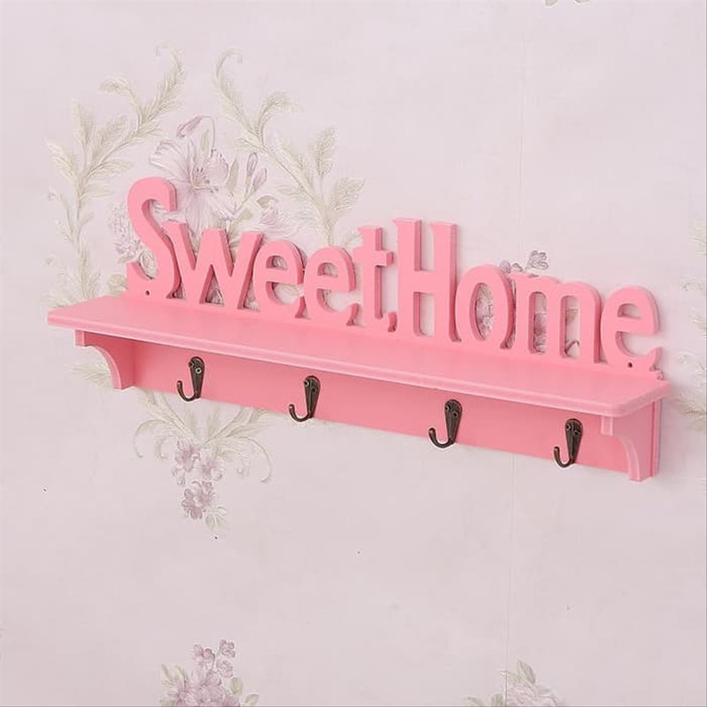 MH499 Rak dinding vintage SWEETHOME PINK dengan 4buah hook gantu