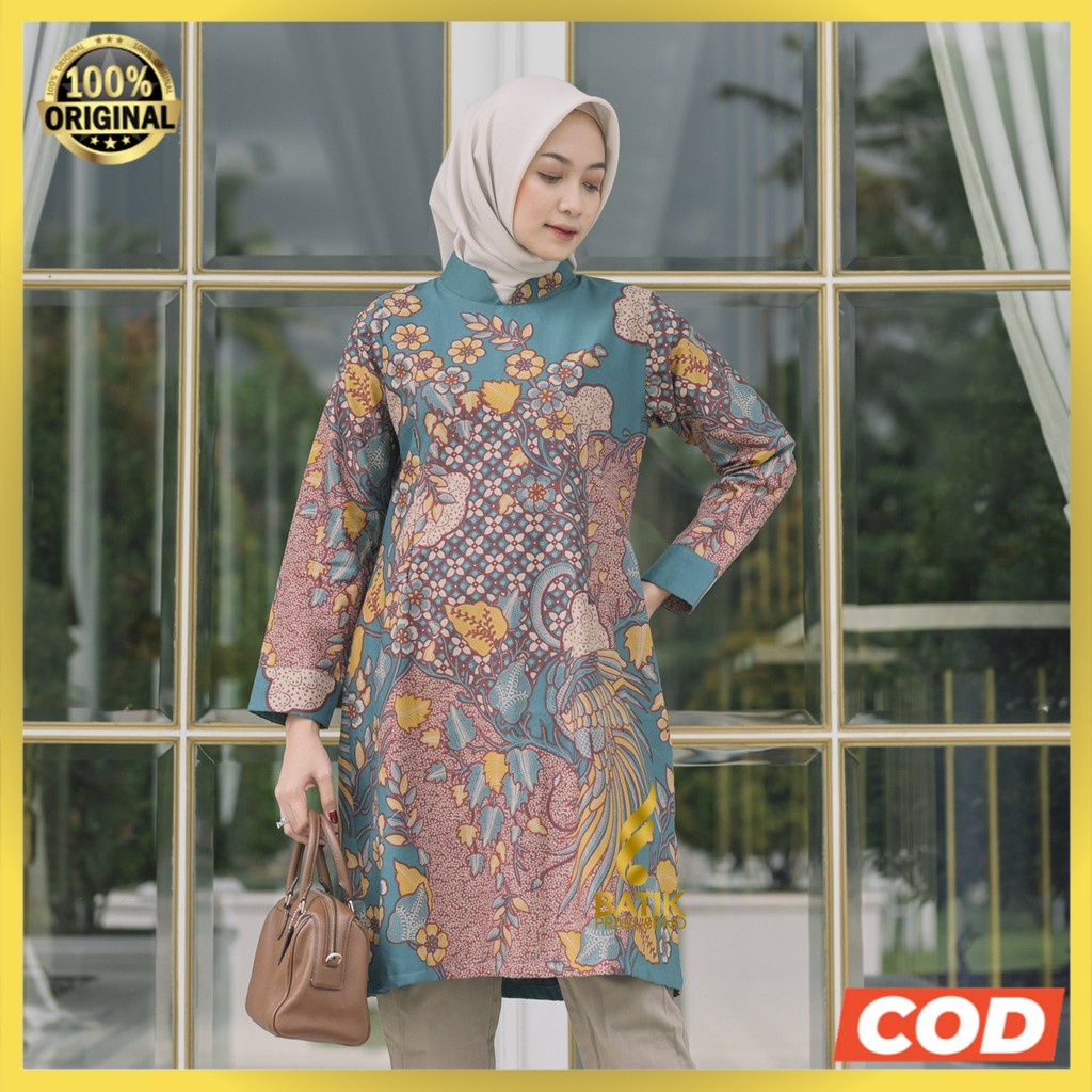 MOTIF MERAK INDAH Atasan Batik Wanita Elegan Prabuseno Ori Tunik Lengan Panjang Lapis Furing Baju Ke