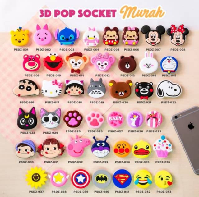 Pop Socket Import / Griptok 3d / Aksesoris HP Motif Acak (RANDOM)