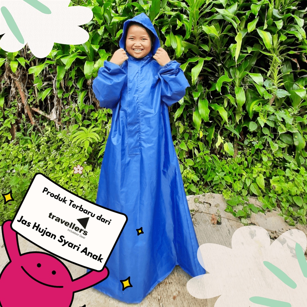 Jas Hujan Raincoat Ponco Mantel Mantol Syari Anak Perempuan Laki Laki Tanggung 7-12 Tahun Model Syar i Waterproof Tebal Premium