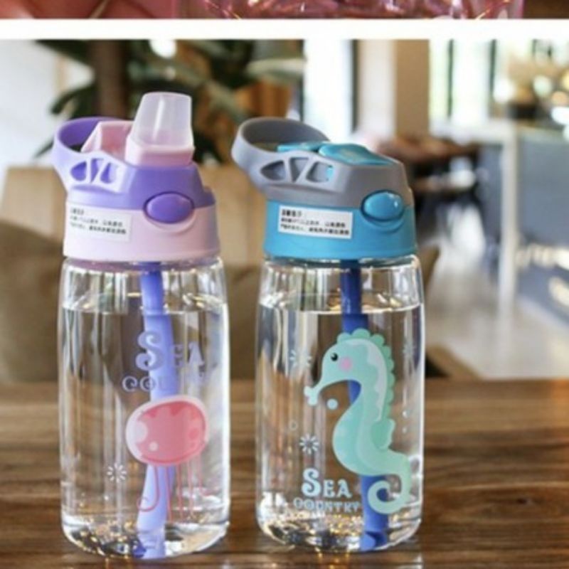 [COD] Botol Minum Anak Sedotan Motif Animal Sea 480 mL Import Botol Minum Anak Sekolah BPA Free