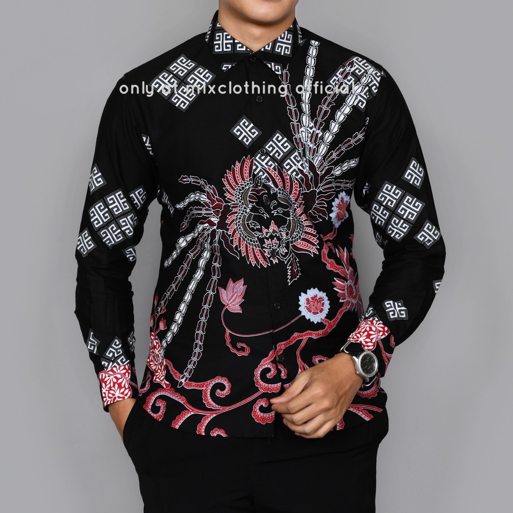 New Premium Baju Kemeja Batik Pria SlimFit Lengan Panjang Burung 1474
