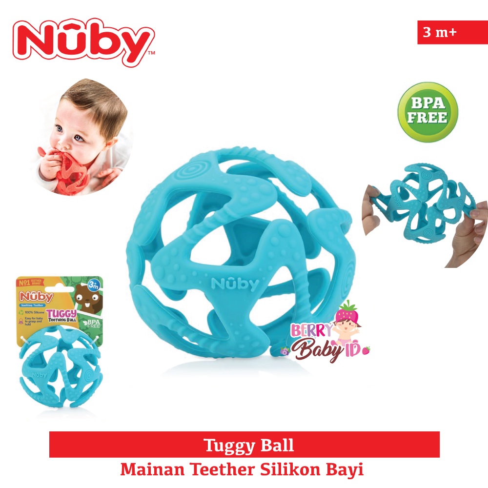 Nuby Tuggy Ball Baby Teether Silicone Gigitan Mainan Bola Bayi Silikon Berry Mart