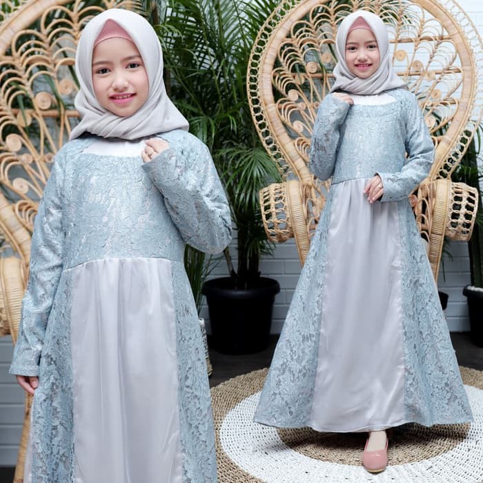NISSA SABYAN  baju pesta gamis anak nuraini abu dress brukat gaun nur grey ta