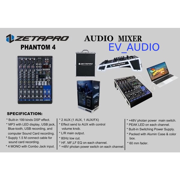 Mixer Zetapro Phantom 4 / Zetapro Phantom-4 Original 199 DPS USB Bluetooth