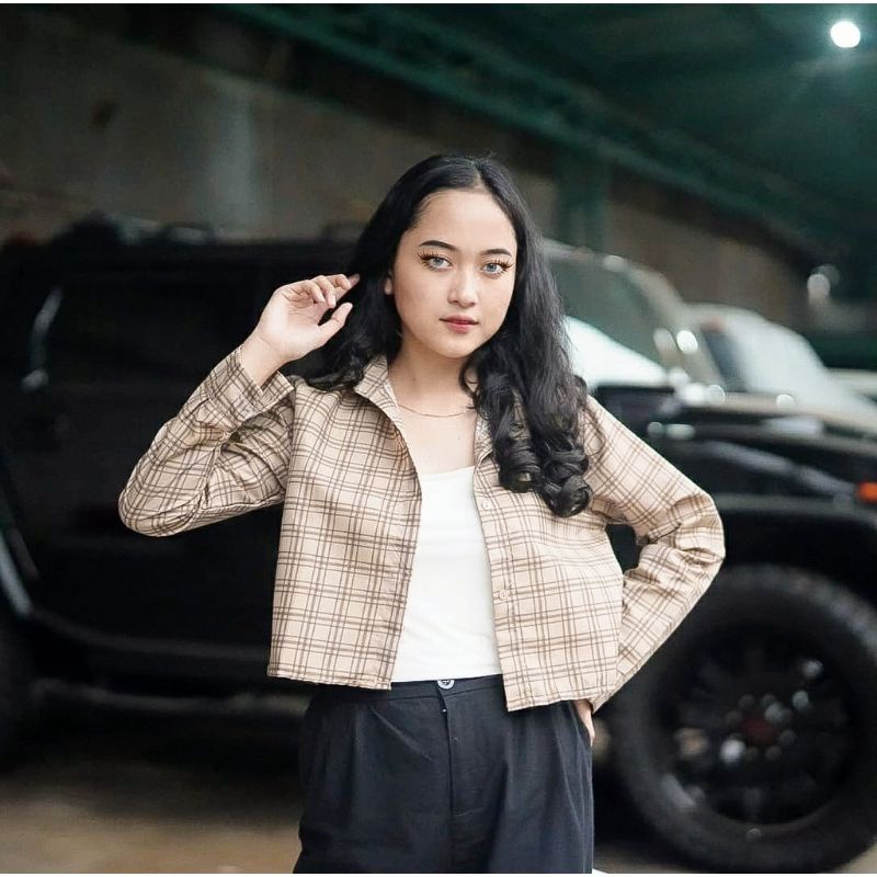 Emma top tartan / kemeja crop Tartan / kemeja kotak crop-J