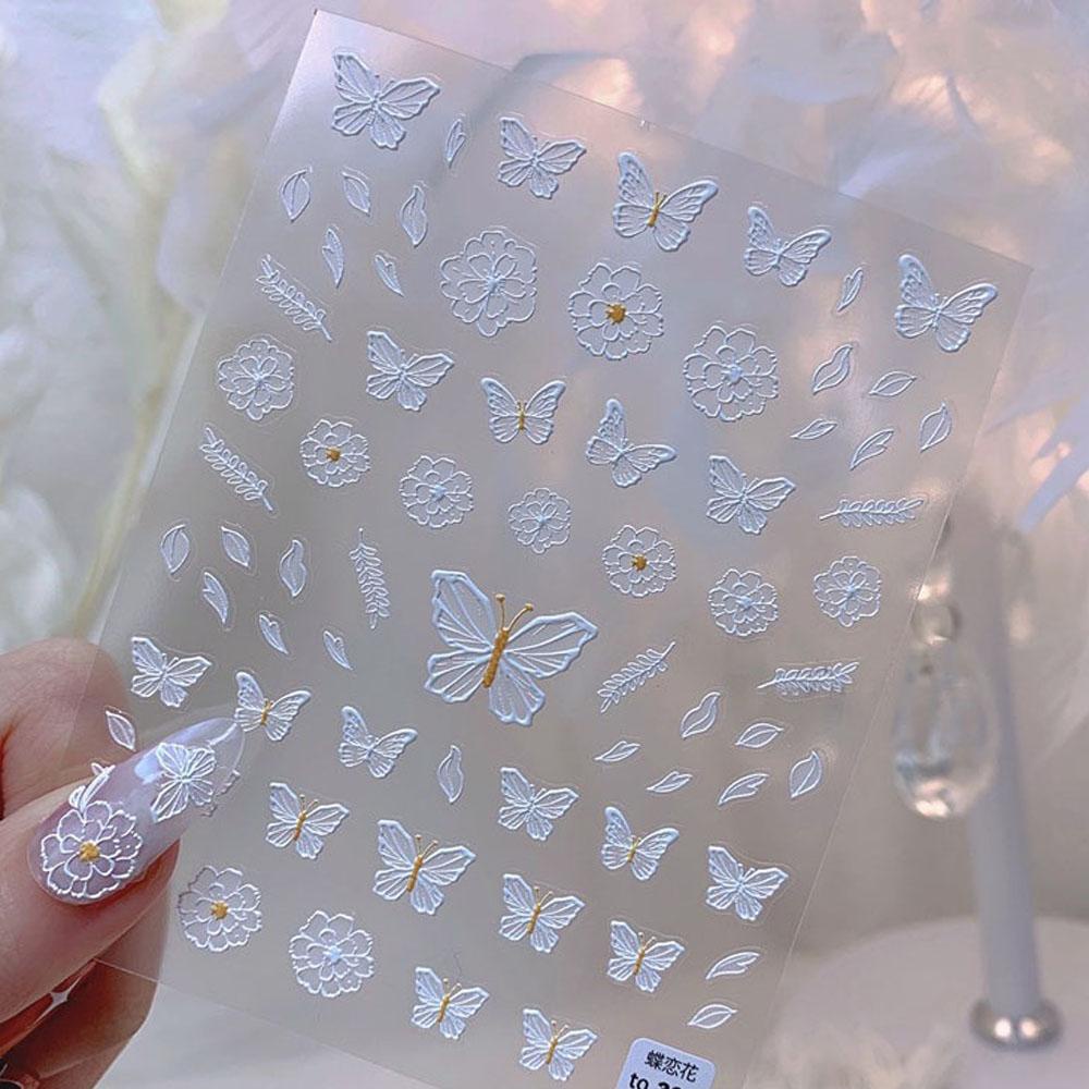 NEEDWAY 3d Nail Art Stiker Kupu-Kupu Mawar Slider Decal Perekat Aksesoris Kuku