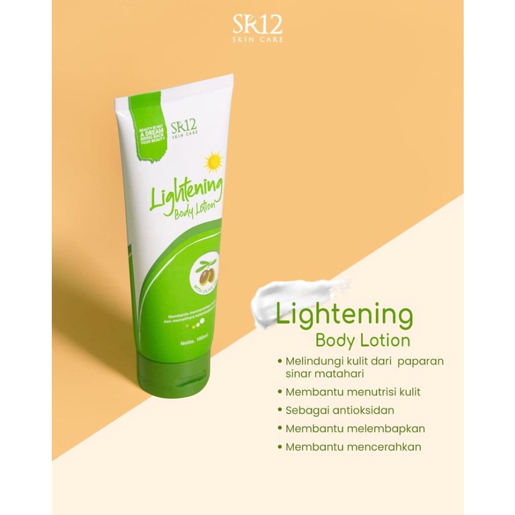 Lightening Whitening Body Lotion SR12 - Body Lotion Pemutih Pencerah Kulit - Anti UV SPF 30++ BPOM - Isi 100ml