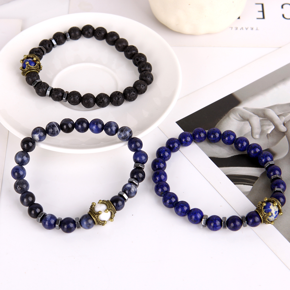 2Pcs/set Energy Beads Stone Bracelet / Beaded Couples  Bracelets / Elastic Women Men Stone Bracelet Charm Bracelet Yoga Jewelry