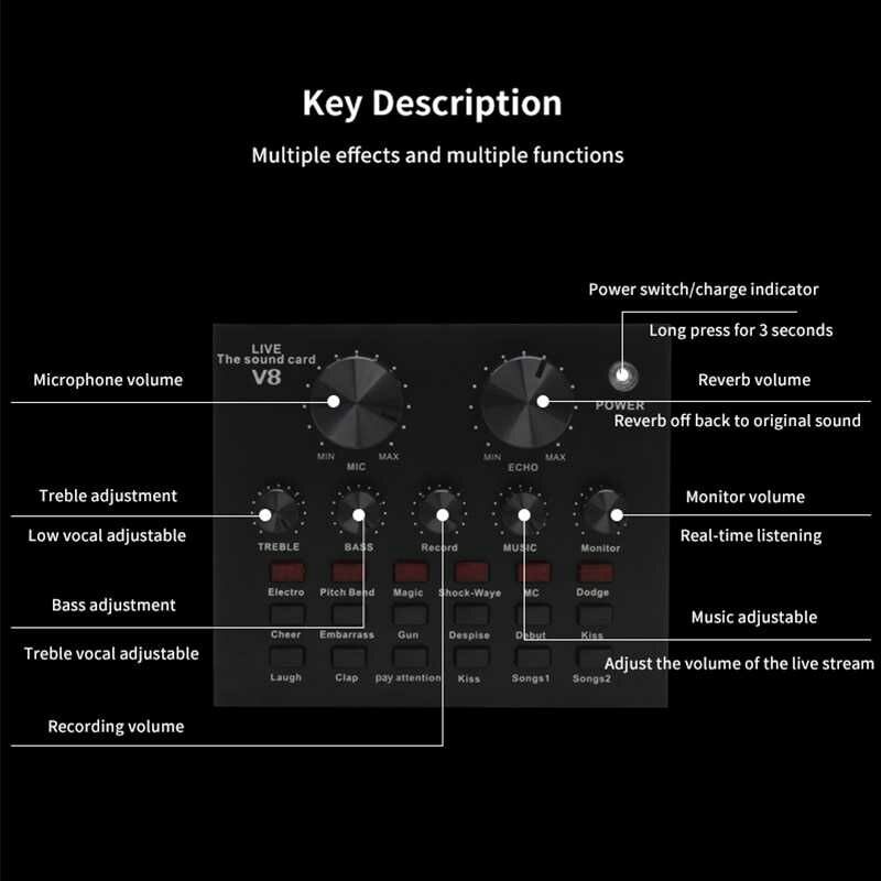 Soundcard V8 Bluetooth Audio USB External Live Broadcast Microphone