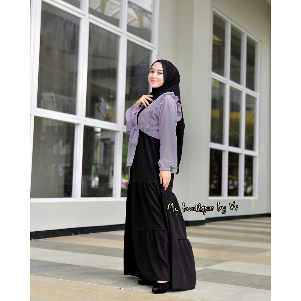 GAMIS SET ROMPI ALULA canda susun itycrepe mix cardigan rompi bisa di lepas gamis kerja wanita muslim