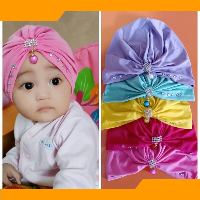 TURBAN BABY JALILAH / TURBAN ANAK PEREMPUAN BANDUL MUTIARA SWAROVSKI / HEADBAND BAYI / BANDANA BAYI TERBARU