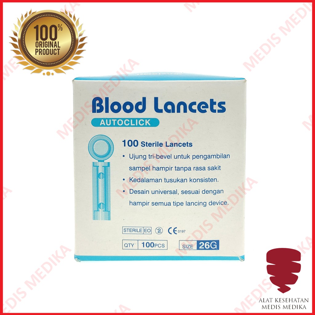 Blood Lancet Autoclick 26G Onemed Jarum Alat Ambil Darah Bekam 26 G Isi 100