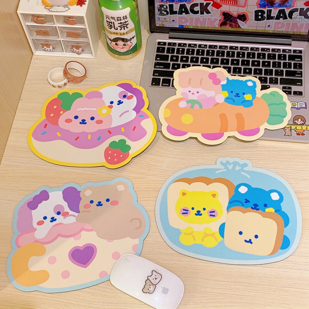 Korean Girly Style Creative Cartoon Bear Animal Pattern Non-slip Waterproof PVC Mouse Pad