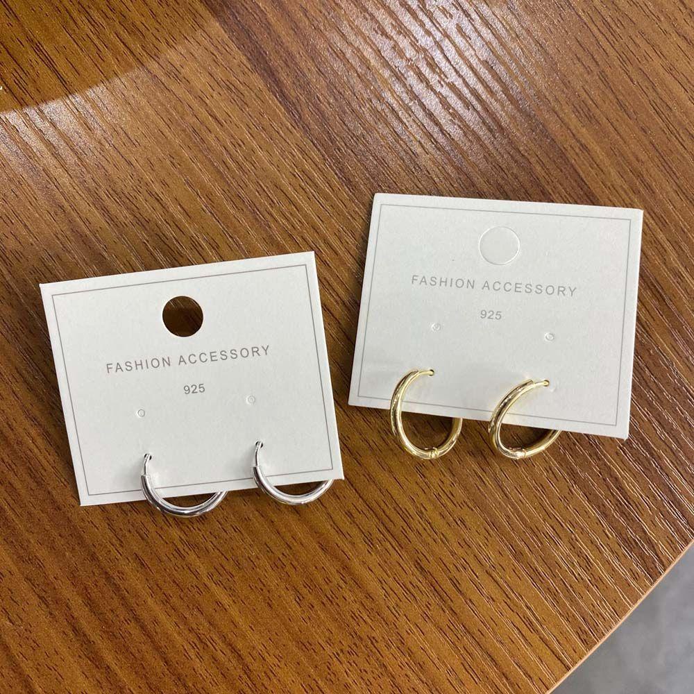 Mxbeauty Anting Hoop Daily Simple Ear Studs Bulat Lingkaran Perhiasan Fashion Warna Perak Metal Gaya Korea